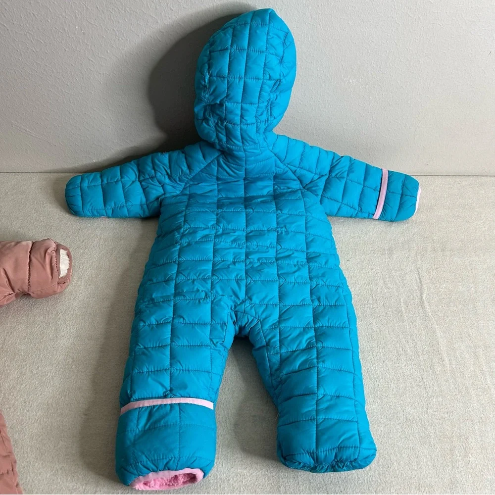 Bundle Snozu H&M Infant Baby Blue and Pink Snowsuit‎ hooded Fleece Lining 3/6 M